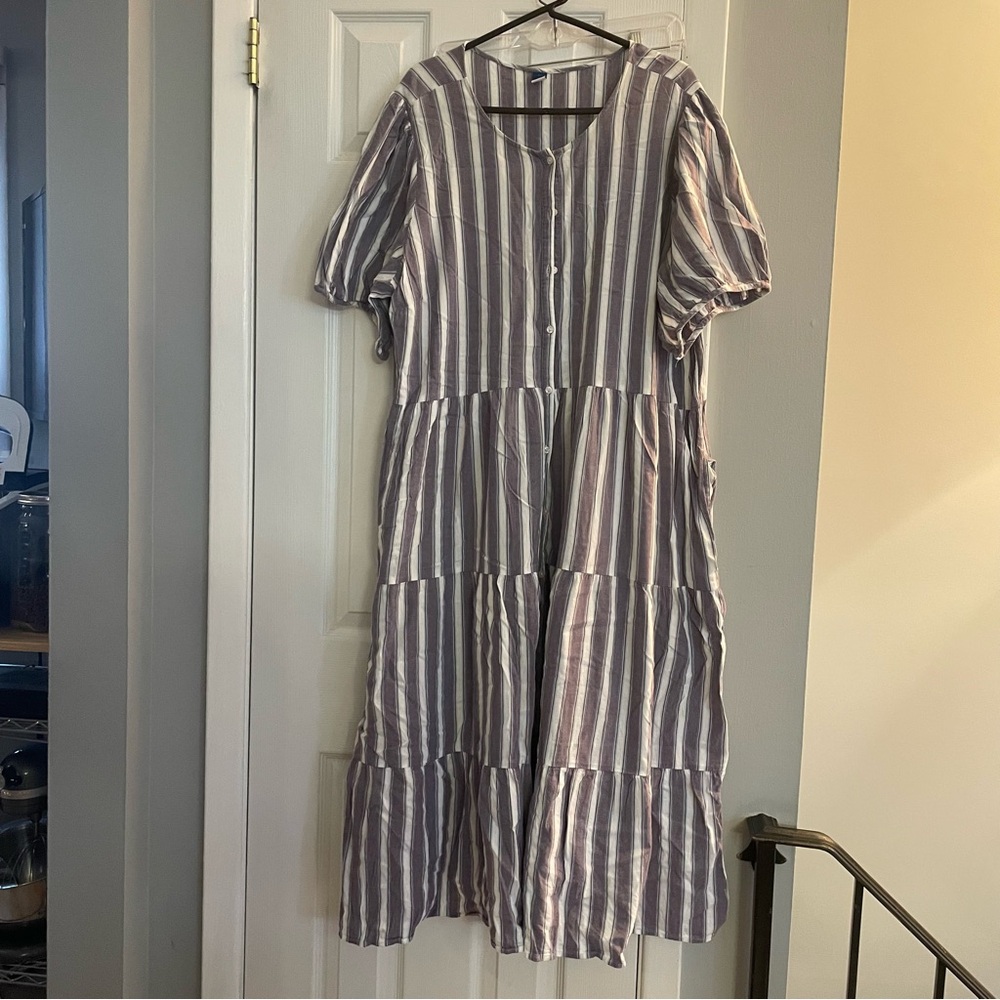 Striped Blue Puff Sleeve Maxi Dress
